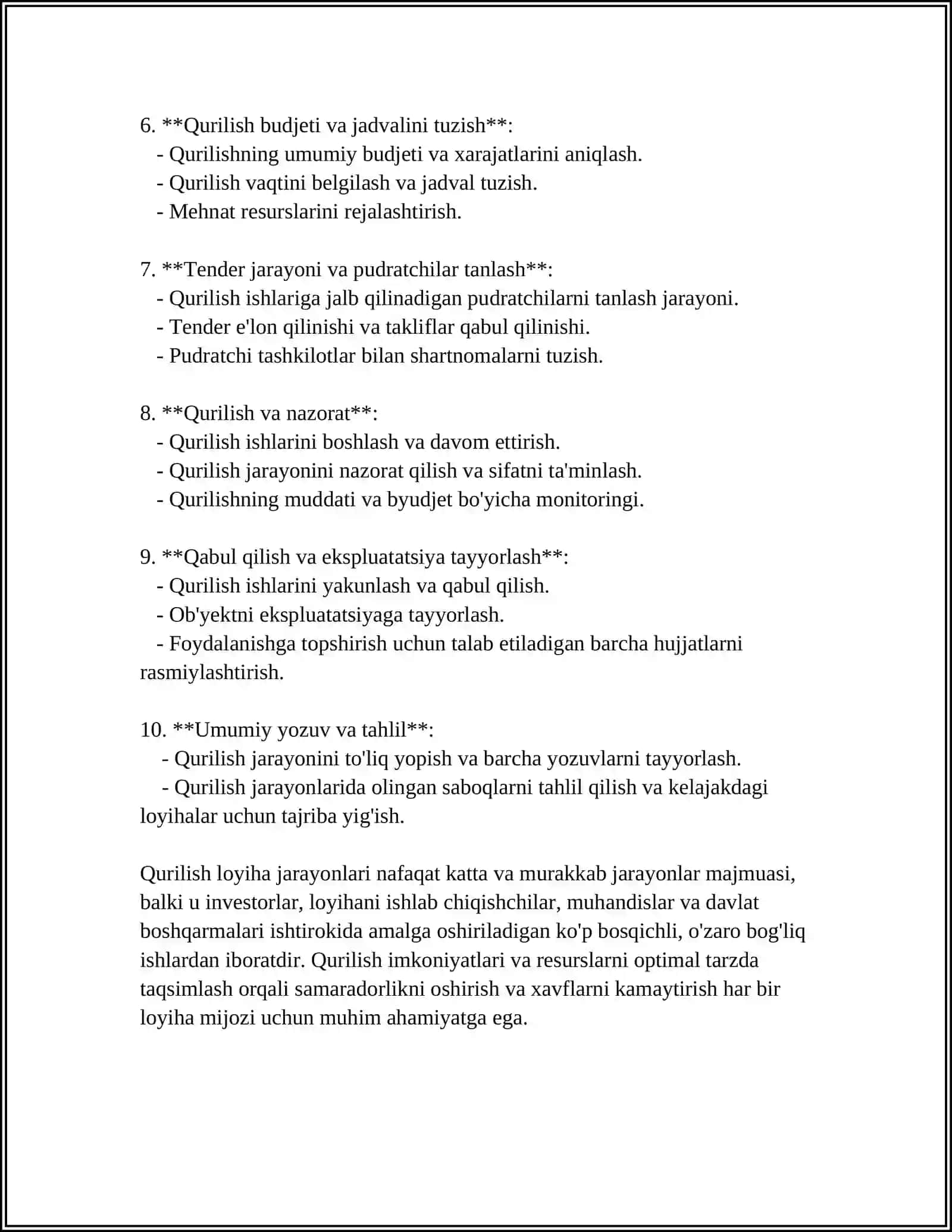 QURILISH TASHKILOTINING ISHLAB CHIQARISH FAOLIYATINI REJALASHTIRISH 4