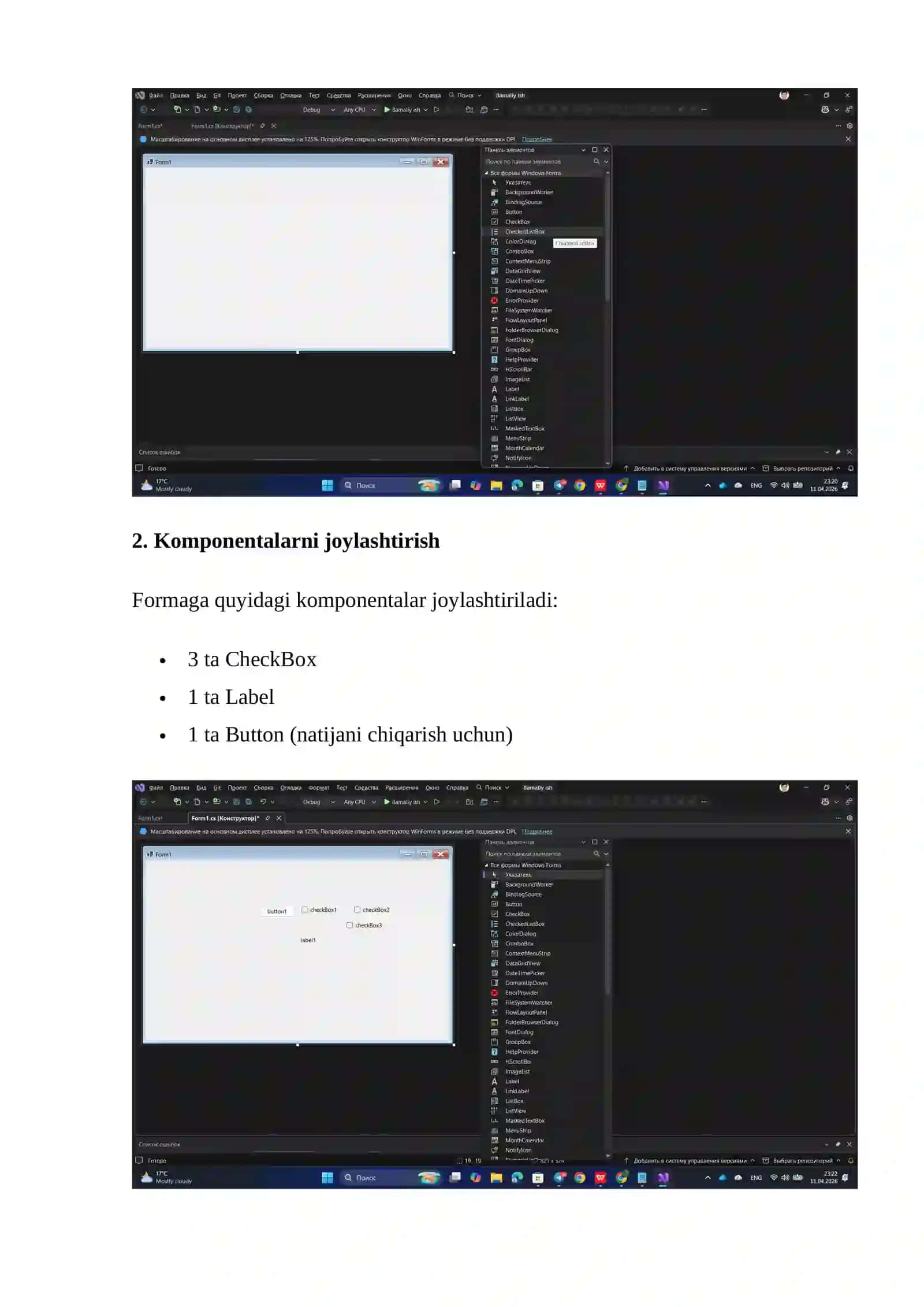 Dasturlash 2 - Komponentalar bilan ishlash 4