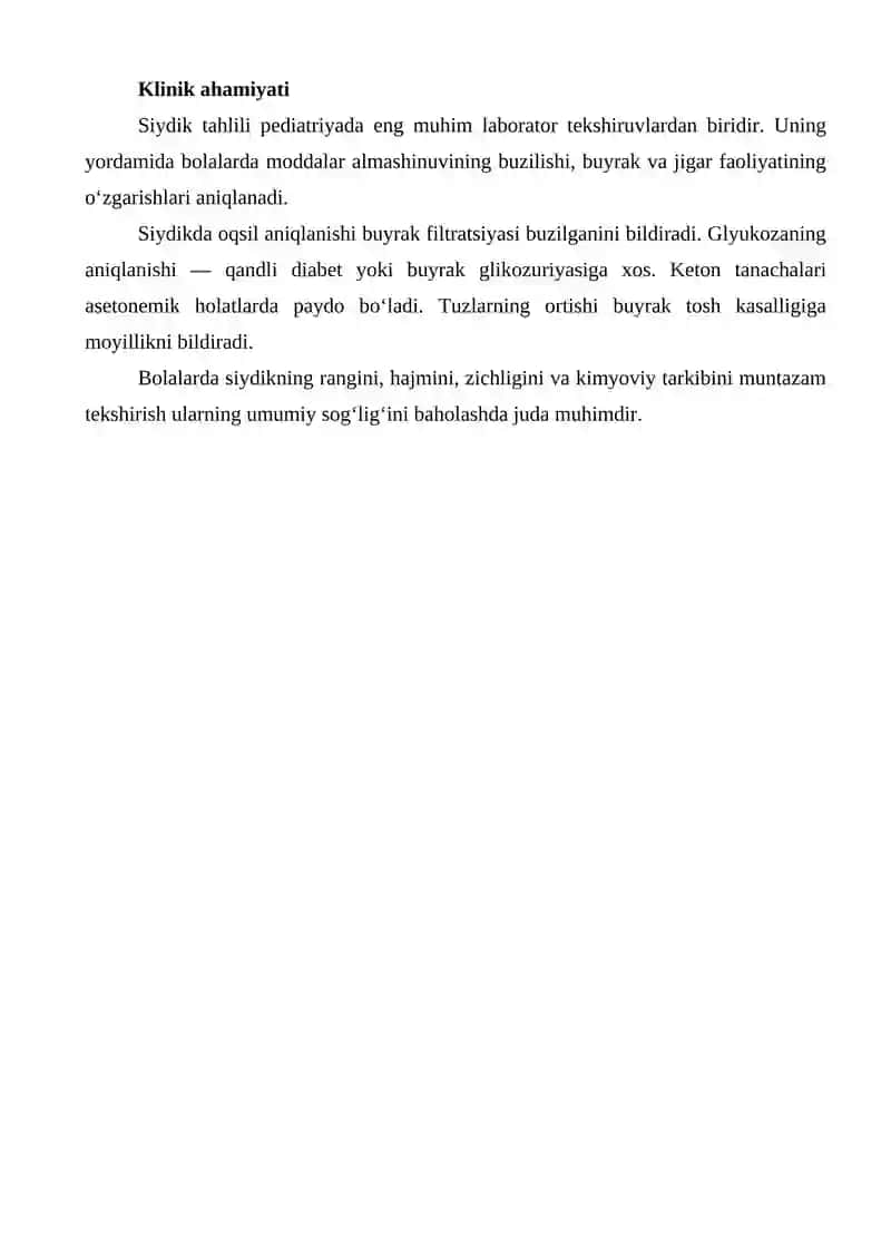 Turli yoshdagi bolalarda siydikning kimyoviy xususiyatlariga moddalar almashinuvining ta’siri 4