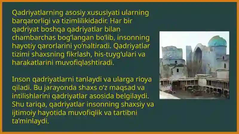 Qadriyat tushunchasining ma'nosi va uning umumiy tavsifi 4
