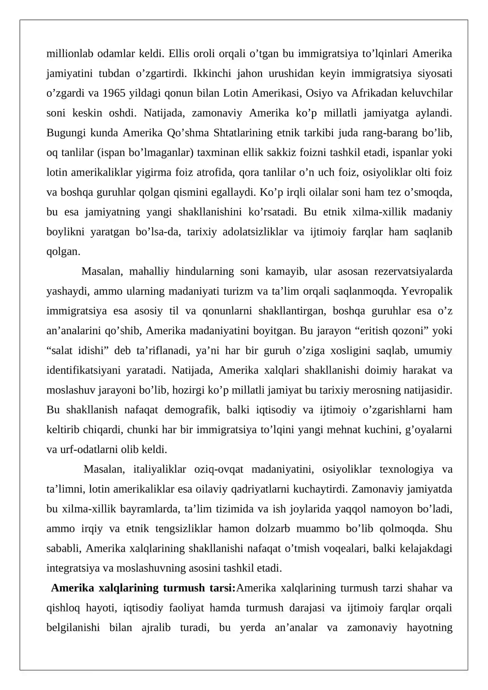 Amerika xalqlari turmush tarzi, an’analari 4