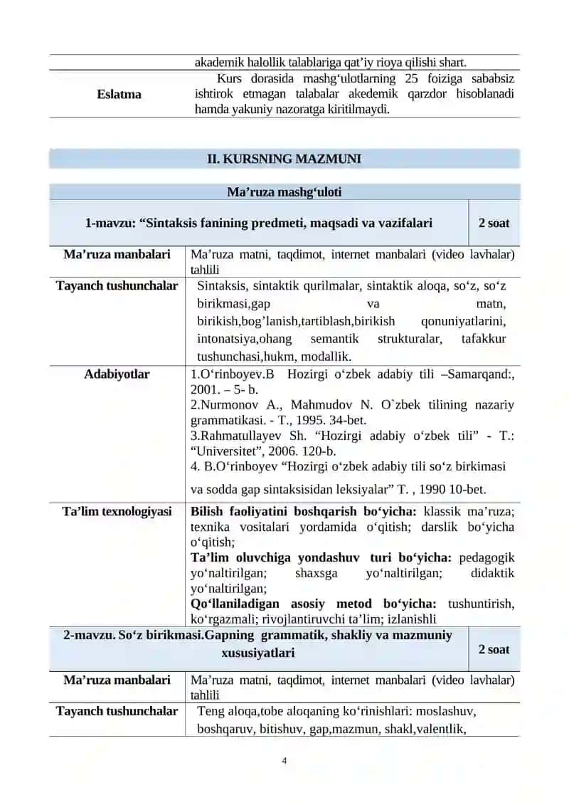 Hozirgi o‘zbek adabiy tili(Sintaksis) 4