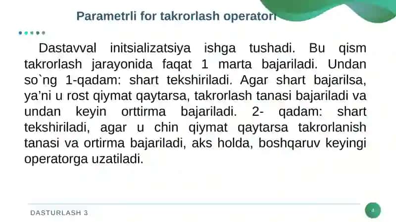 Takrorlash operatorlari 4