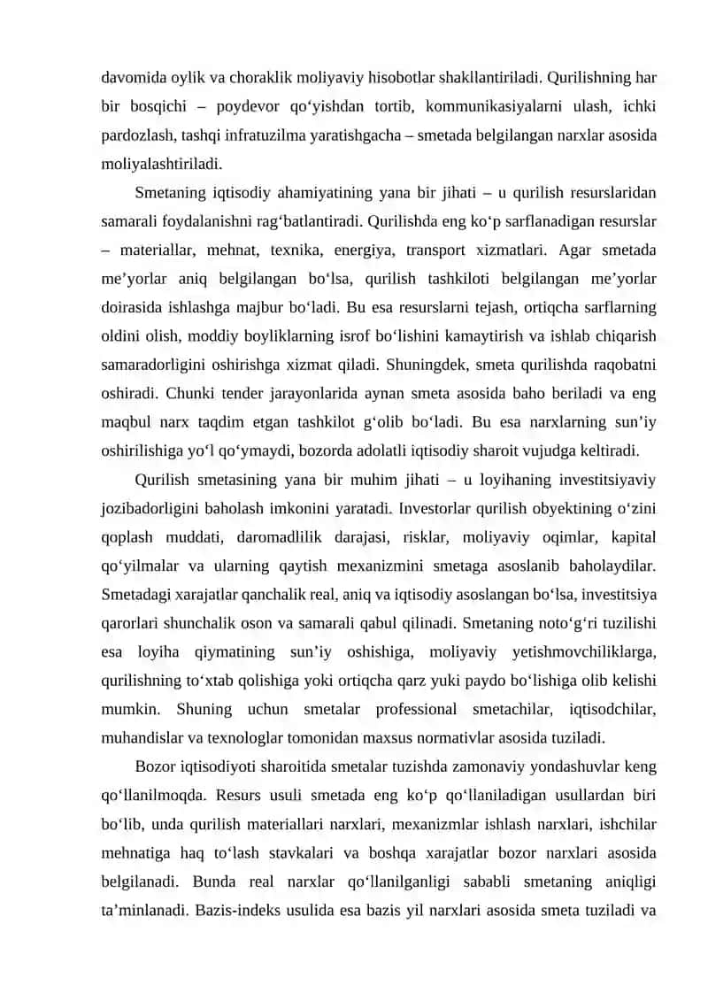 Qurilishning smeta bo‘yicha qіymati (narxi)ni belgilashning tarkibi, tuzilishi va uslublari 4
