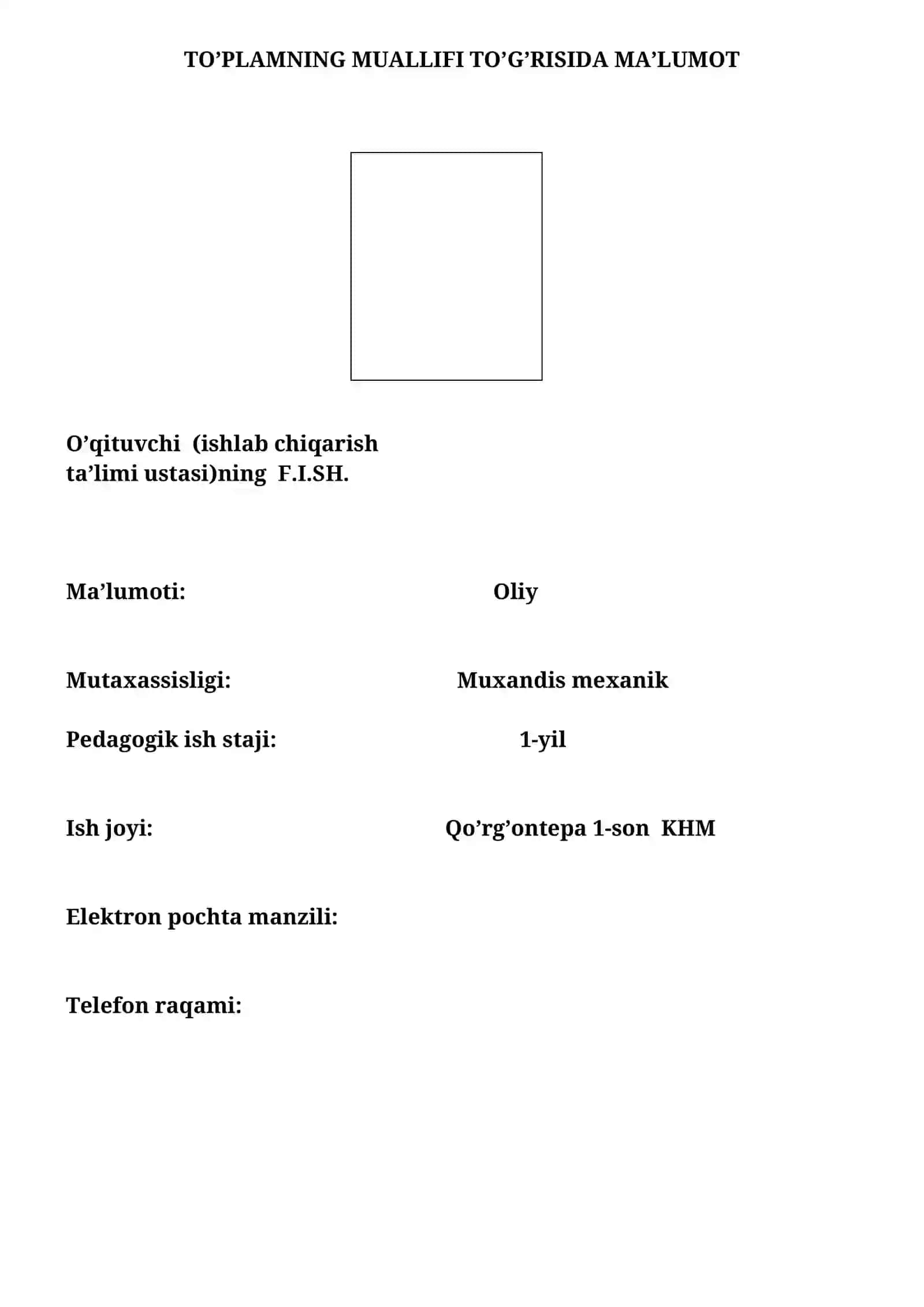 CHILANGARLIK ISHI O`QUV AMALYOTI 4