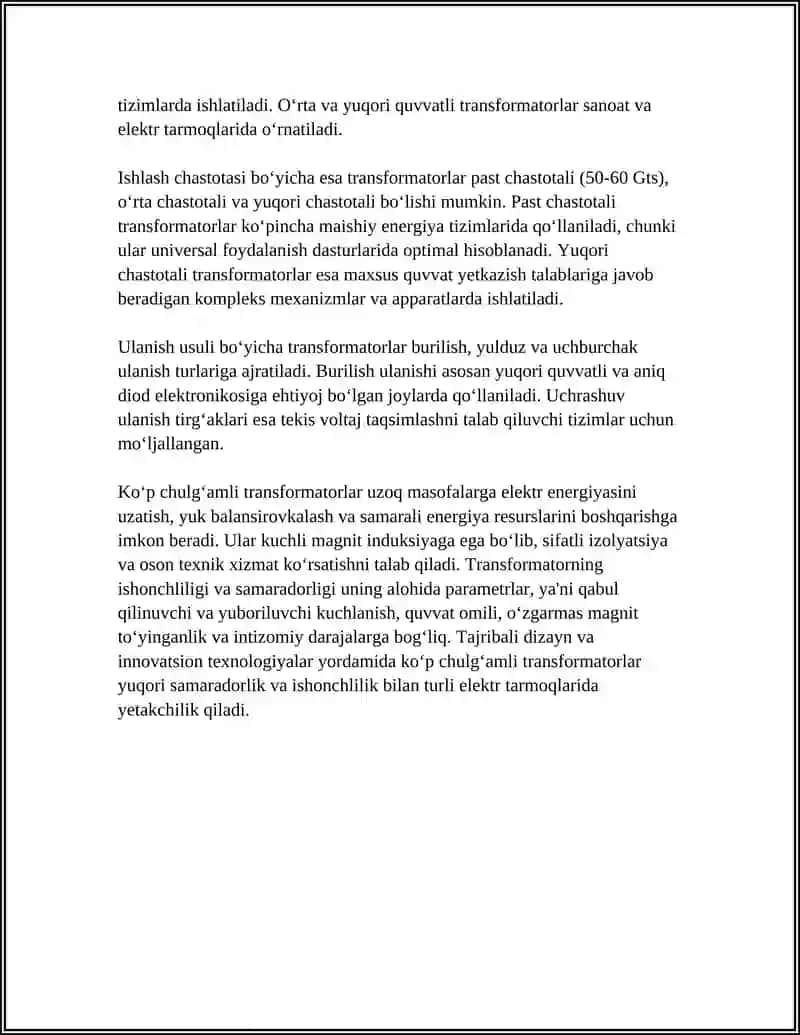 Koʻp chulgʻamli tirasformatorlar 4
