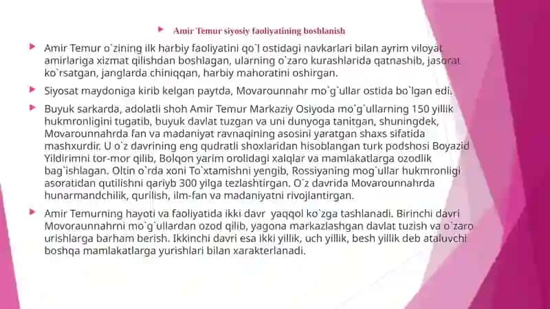 Amir Temur davlat boshqaruvi sohasidagi islohotlar 4