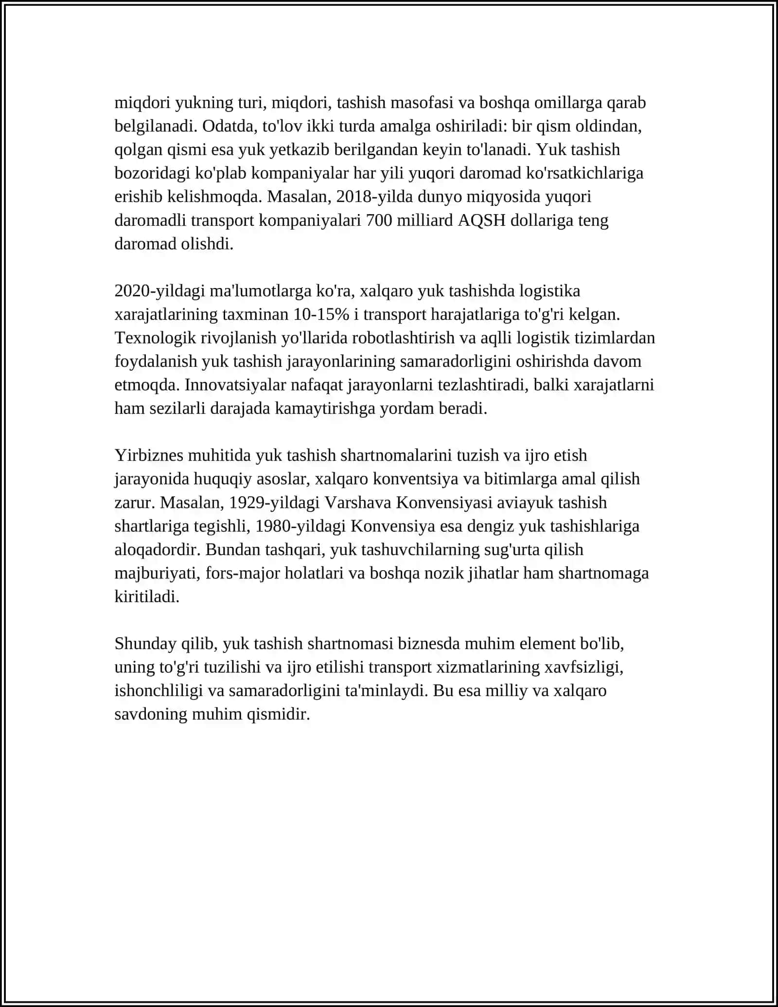 YUK TASHISH SHARTNOMASINING YOZMA SHAKLDA YUKXATINI TUZISH 4