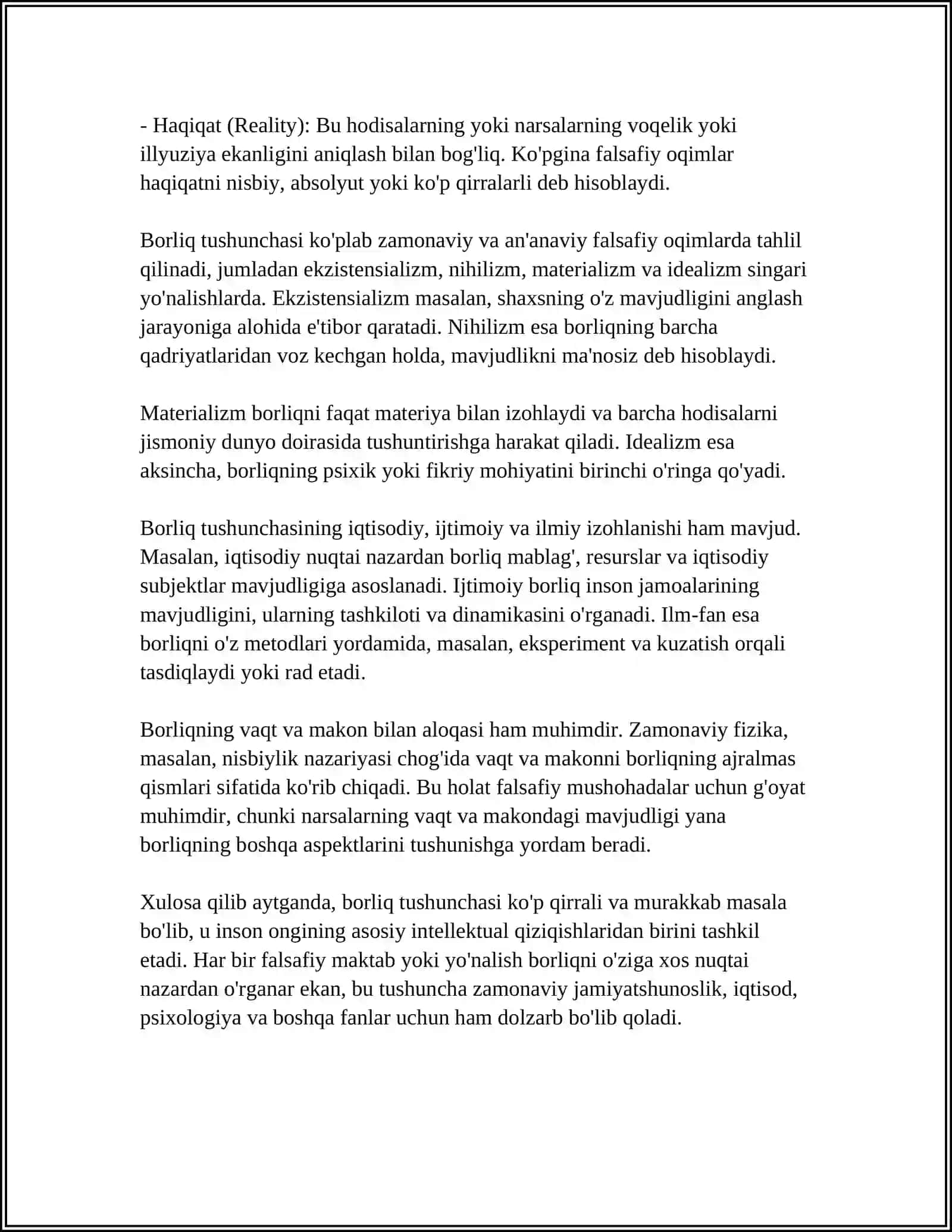 BORLIQ (ONTOLOGIYA) RIVOJLANISH FALSAFASI 4