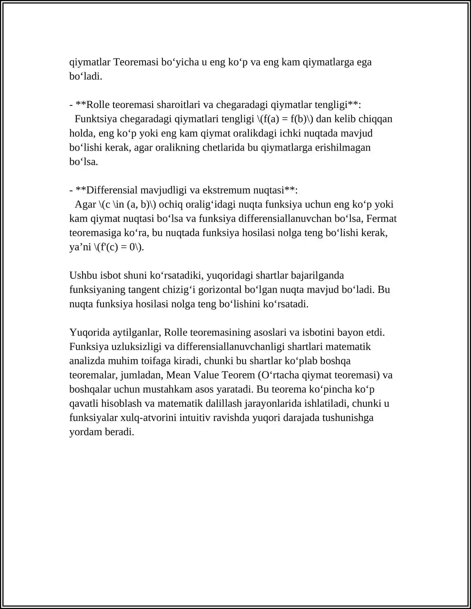 O'RTA QIYMAT HAQIDAGI TEOREMALAR 4