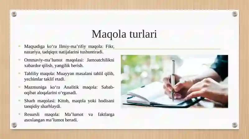 Maqola va uning turlari maqola tarkibi 4