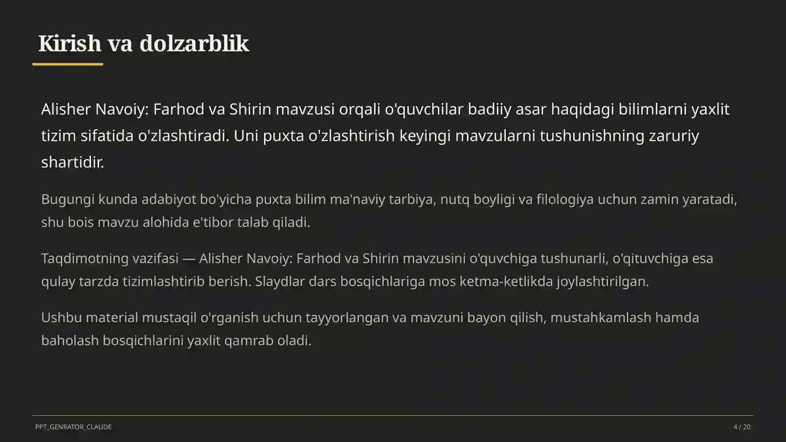 Alisher Navoiy: Farhod va Shirin (8-sinf) 4