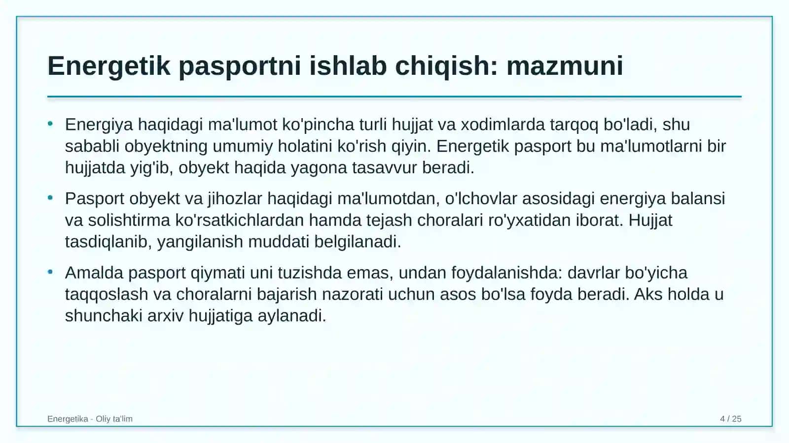 Autsorsing kompaniyalarida energetik pasportni ishlab chiqish 4