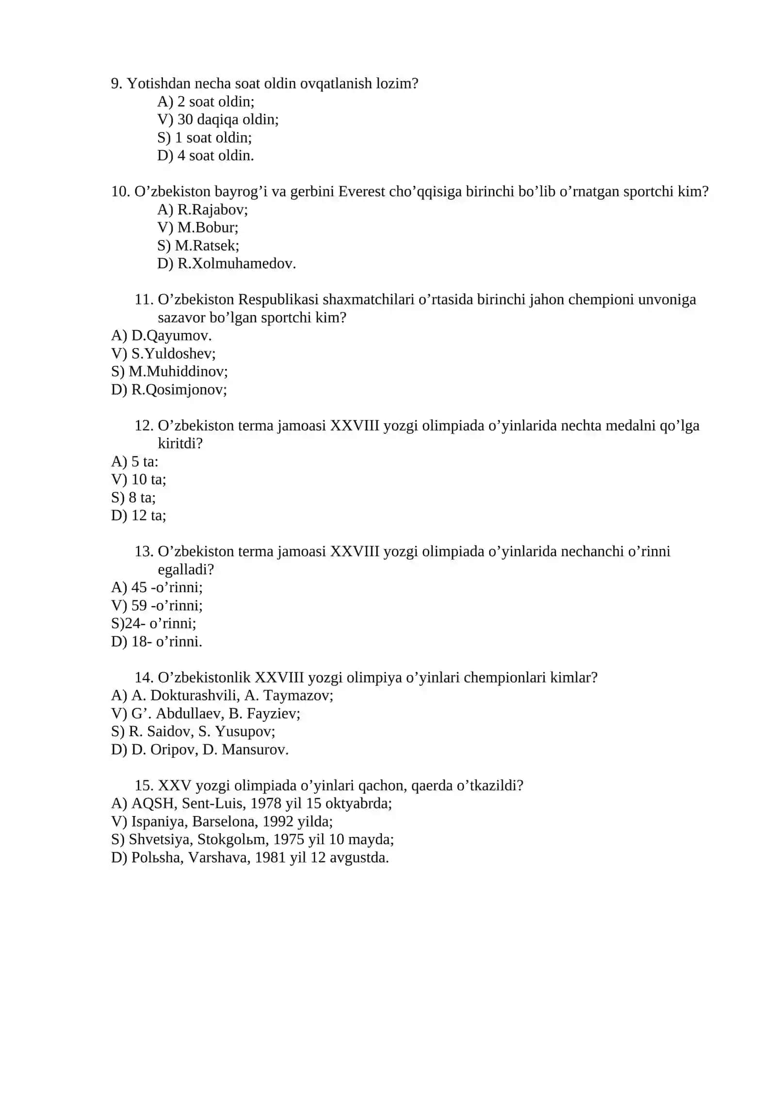 Jismoniy tarbiya fanidan test 4