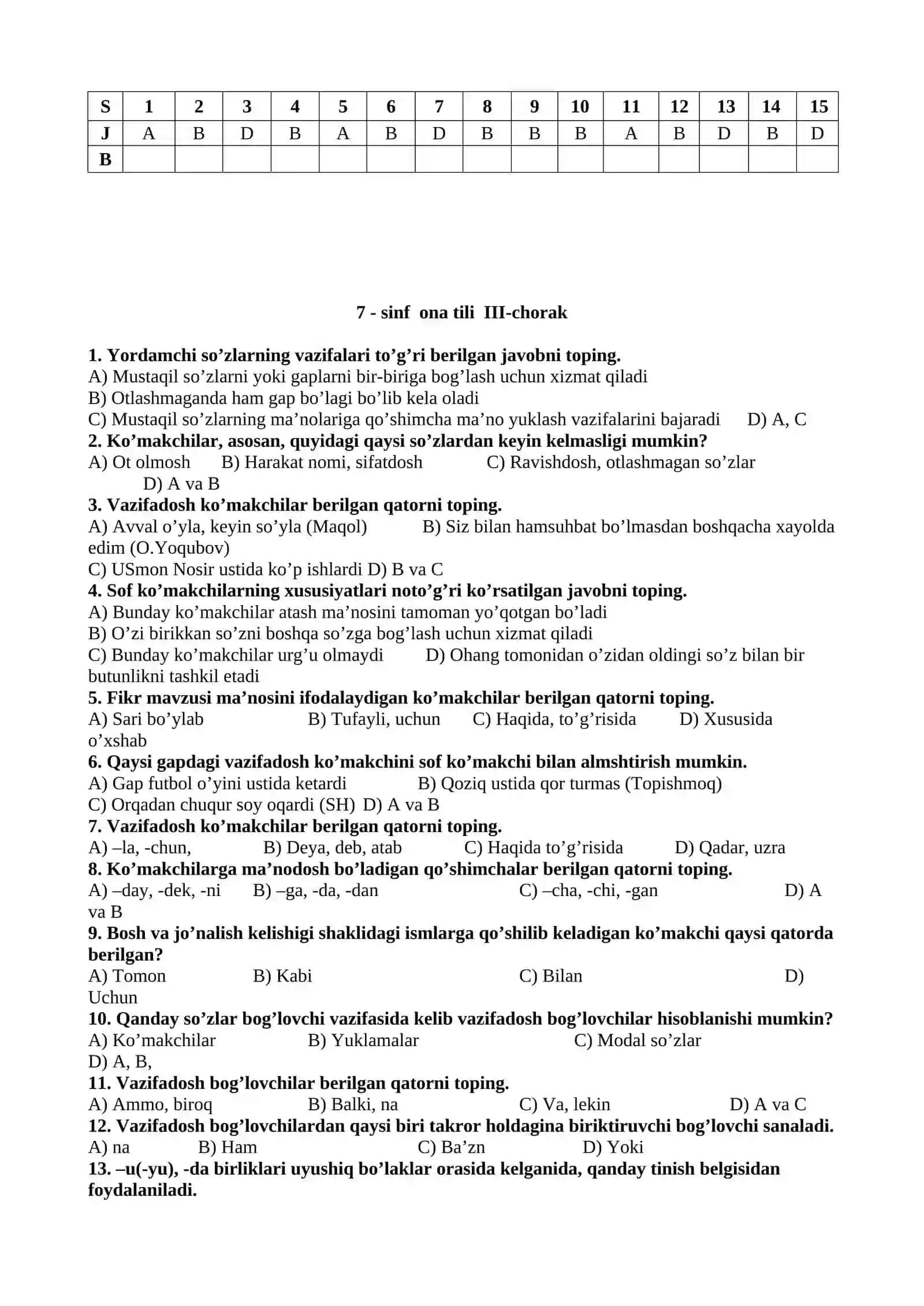 Matematika choraklik testlar 2-3-5-7 sinflar uchun 4