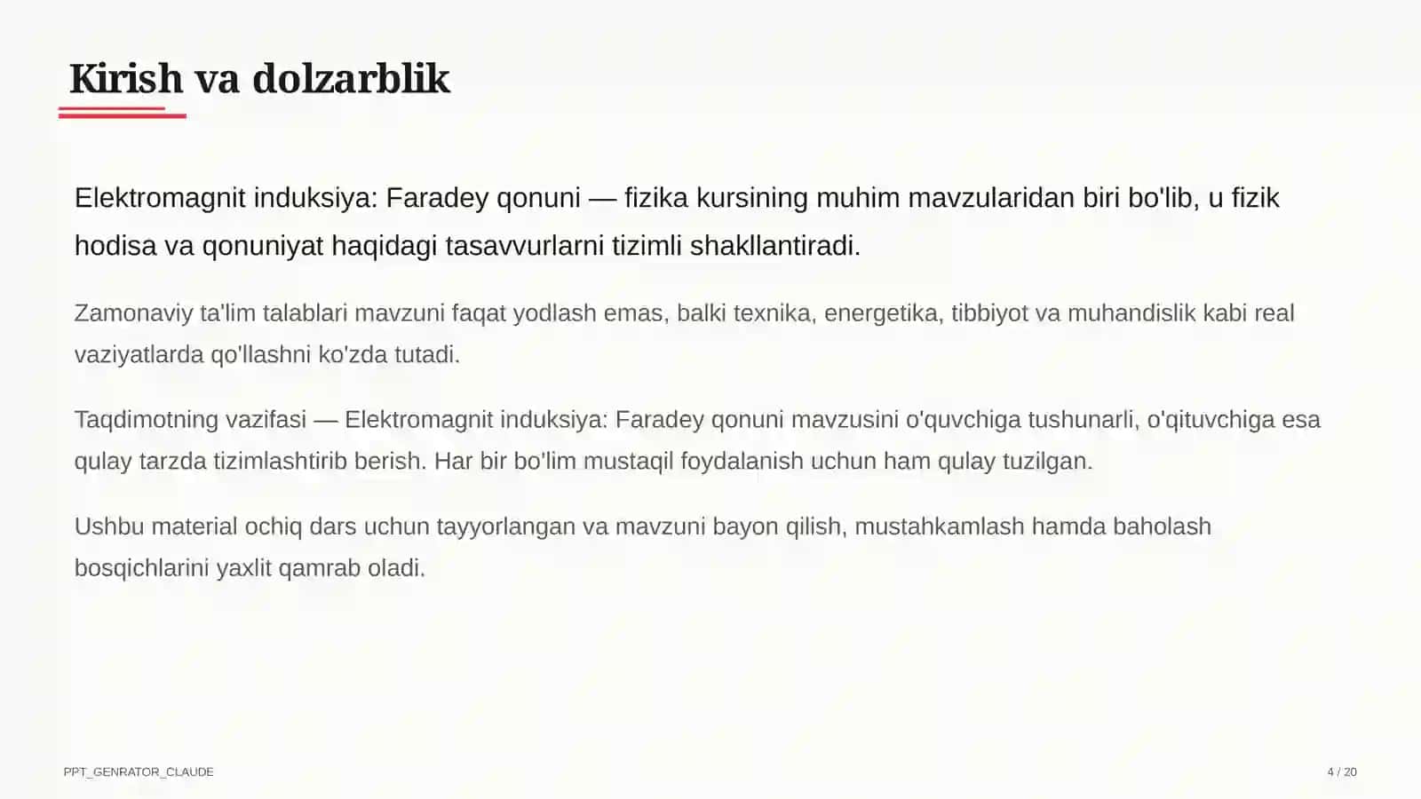 Elektromagnit induksiya: Faradey qonuni (11-sinf) 4