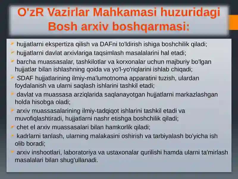 O’ZBEKISTON RESPUBLIKASI ARXIV TASHKILOTLARIDA ISH YURITISHNI TASHKIL ETISH. ARXEOGRAFIYA VA UNING VAZIFALARI 4