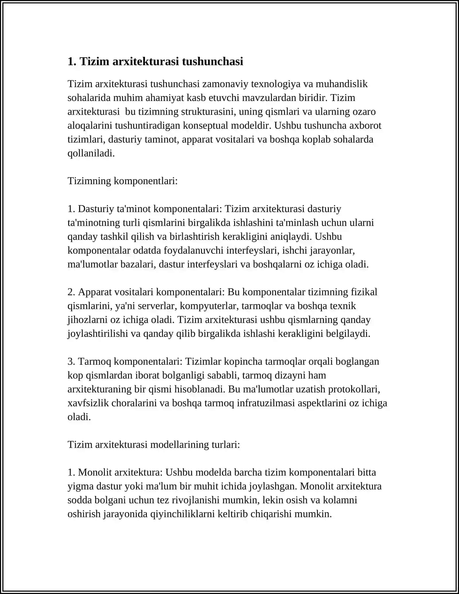 BUYRUQLAR TIZIMLQRI ARXITUKTURASI MAVZUSIGA MUSTAQIL ISH 4