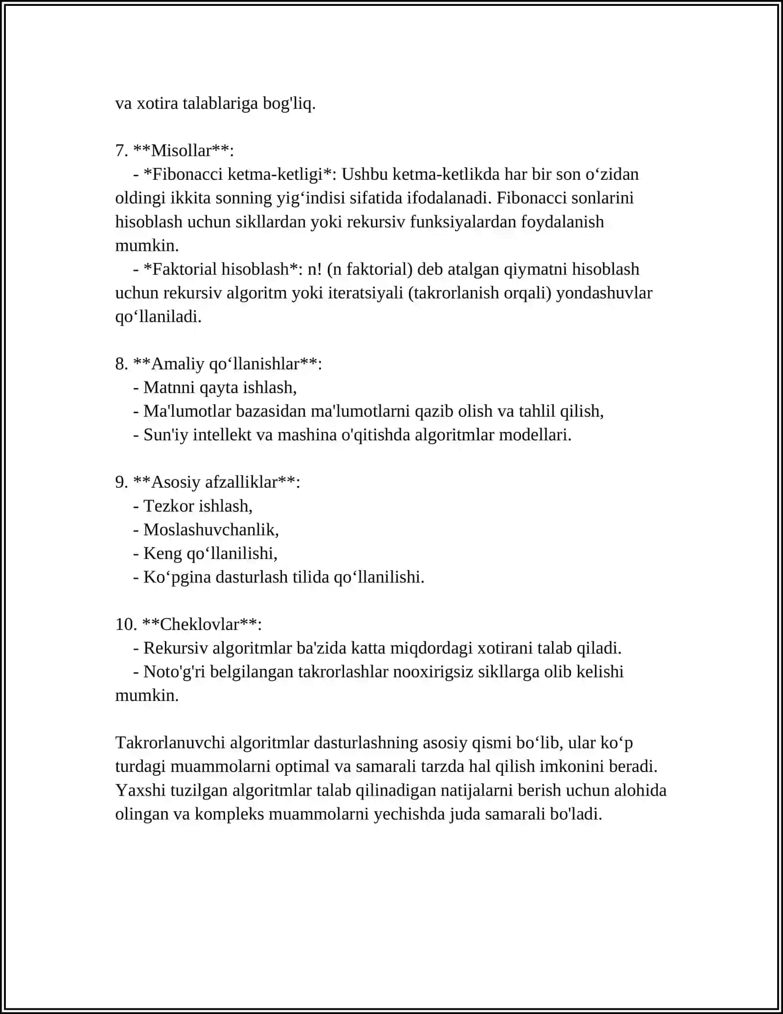TAKRORLANUVCHI ALGORITMLAR(FOR, WHILE) 4