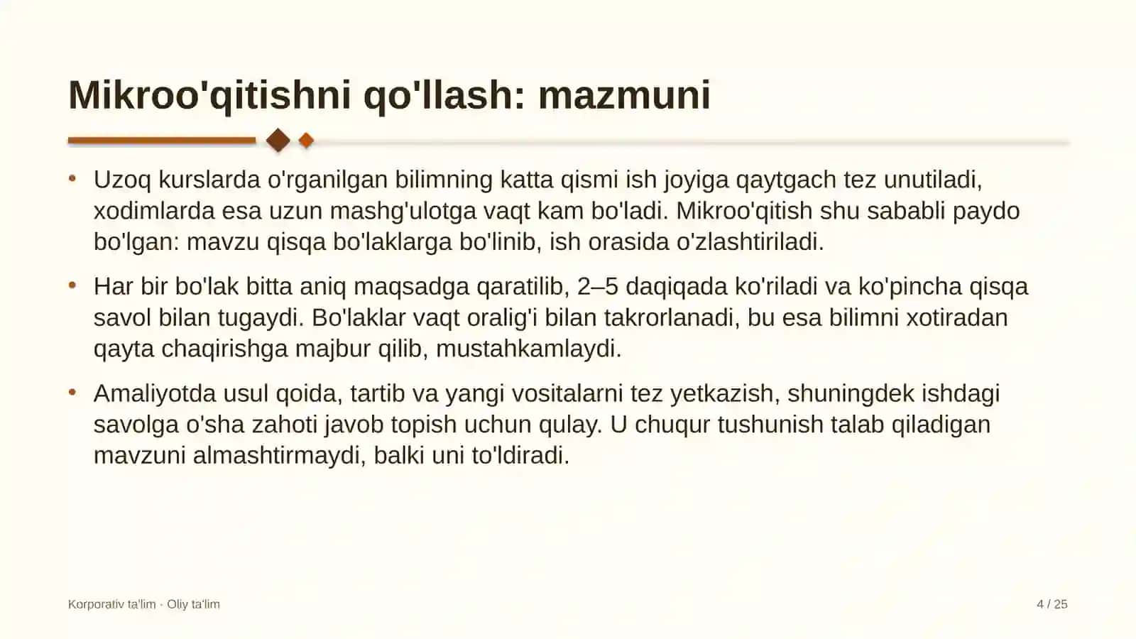 Ehtiyot qismlar do'konlarida mikroo'qitish usulini qo'llash 4