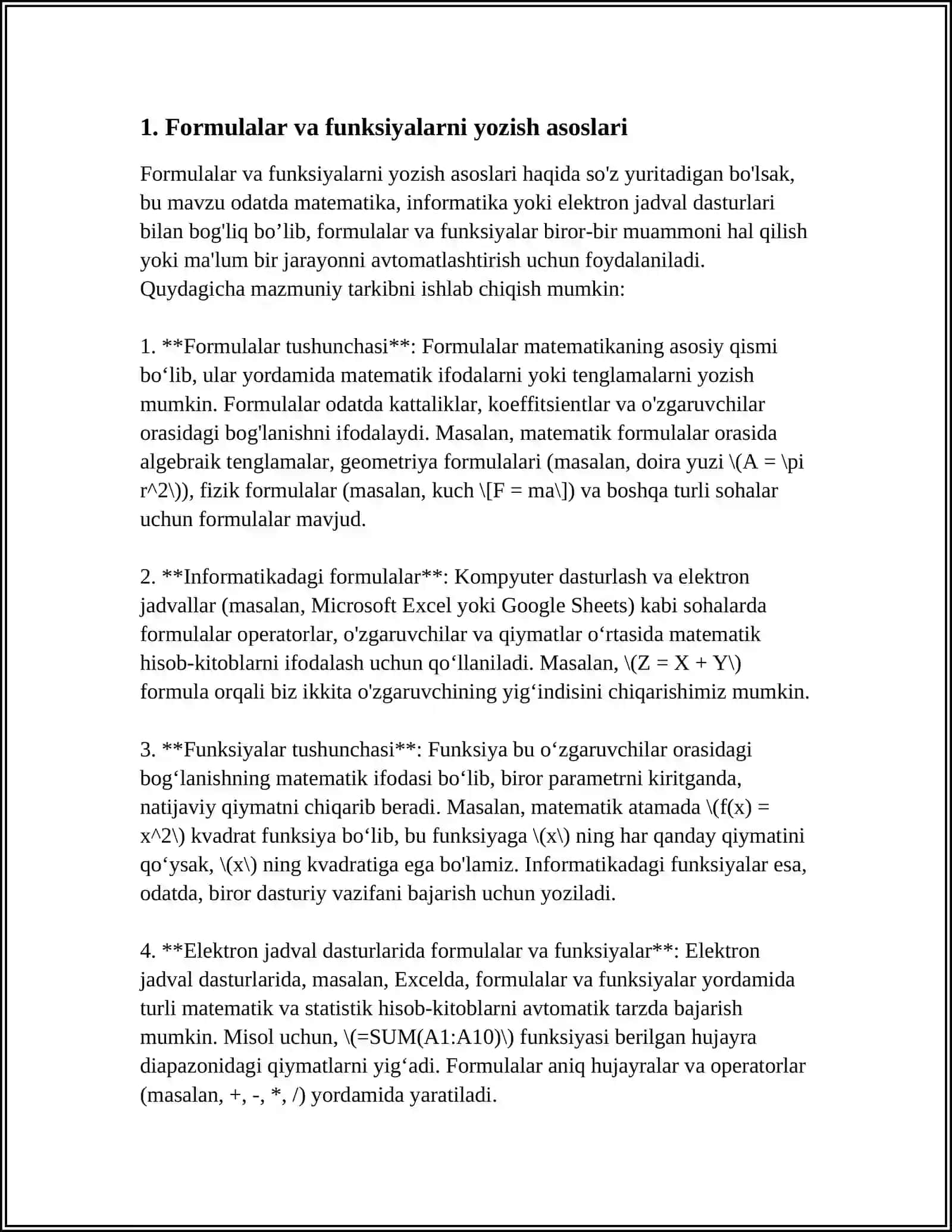 MS EXCEL 365 DA FORMULA VA FUNKSIYALAR BILAN ISHLASH 4