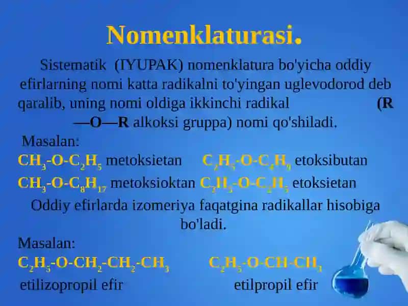 Oddiy efirlar.Olinishi va xossalari 4