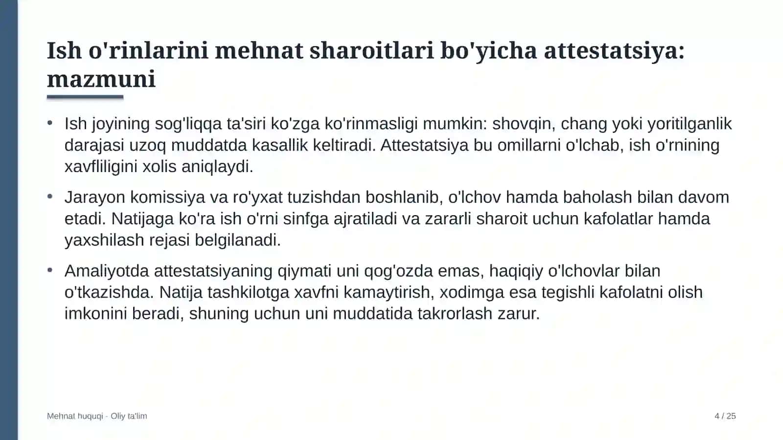 Arxeologiya ekspeditsiyalarida ish o'rinlarini mehnat sharoitlari bo'yicha attestatsiyadan o'tkazish 4