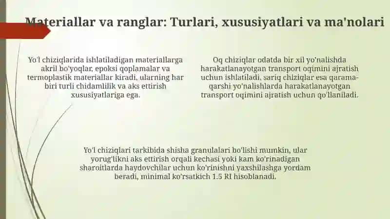 Yo'l belgi chiziqlari va ularni qo'llashga qo'yilgan talablar 4