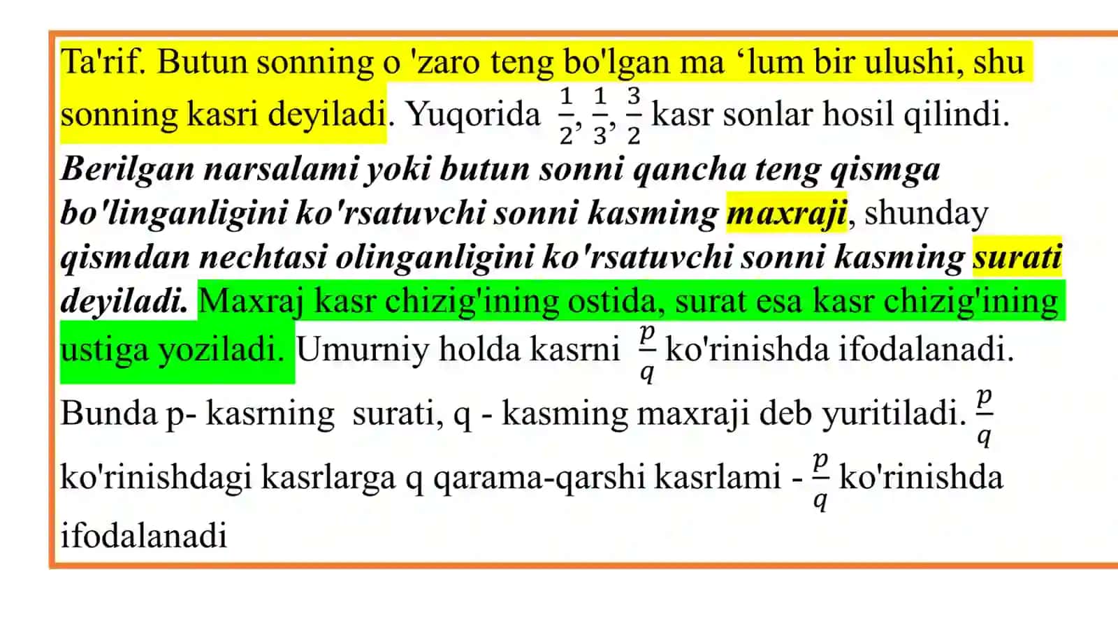Kasr tushunchasini tanishtirish metodikasi 4