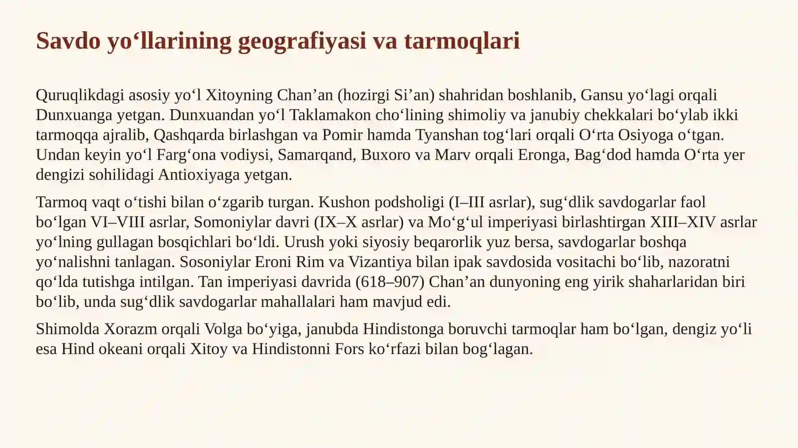 Buyuk Ipak yo‘li va uning O‘rta Osiyo tarixidagi o‘rni 4