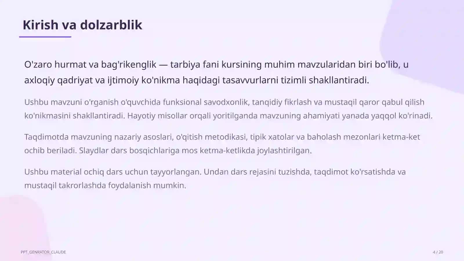 O'zaro hurmat va bag'rikenglik (7-sinf) 4