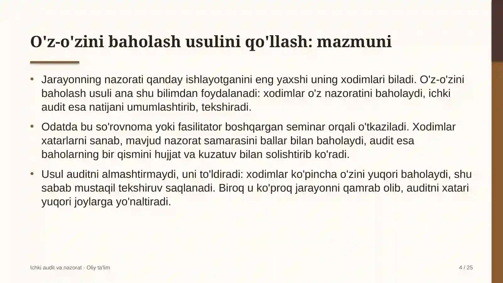 Texnik ko'rik markazlarida o'z-o'zini baholash usulini qo'llash 4
