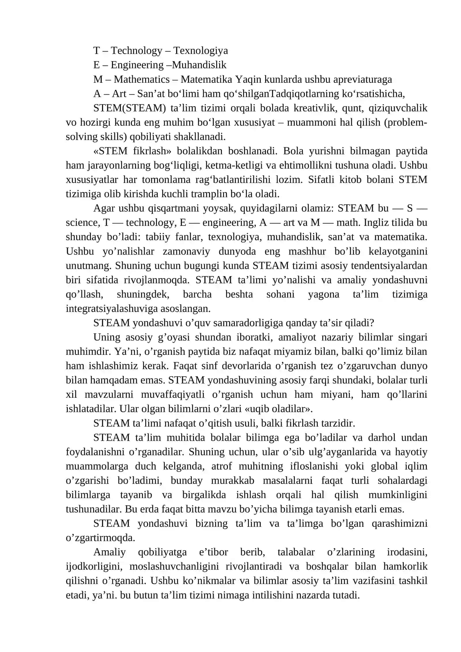 STEAM ta’lim (STEAM Educadion) 4