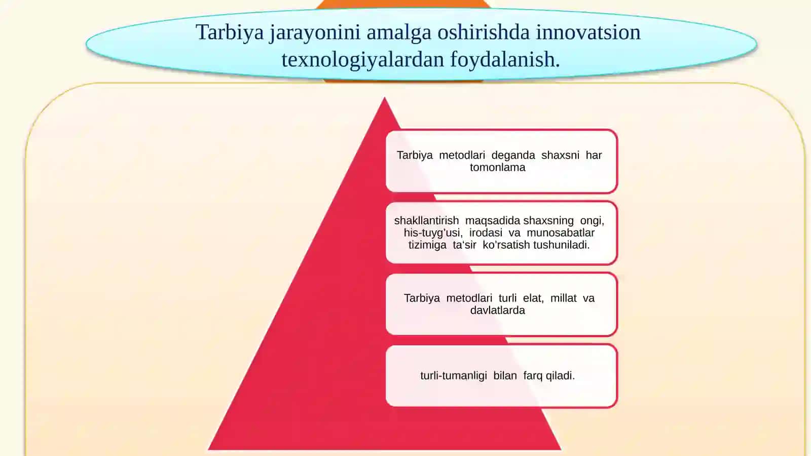 Tarbiya jarayonini tashkil etish shakllari 4