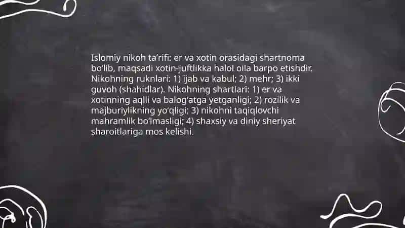 Islom huquqshunosligida oila nikoh taloq idda zihor tushunchalari 4