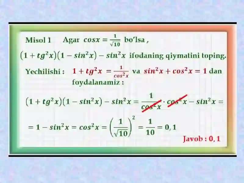 Algebra ochiq dars ishlanma Trigonometrik ayniyatlar. 4