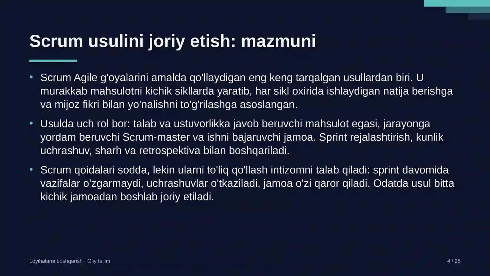 Yog'-moy sanoatida Scrum usulini joriy etish 4
