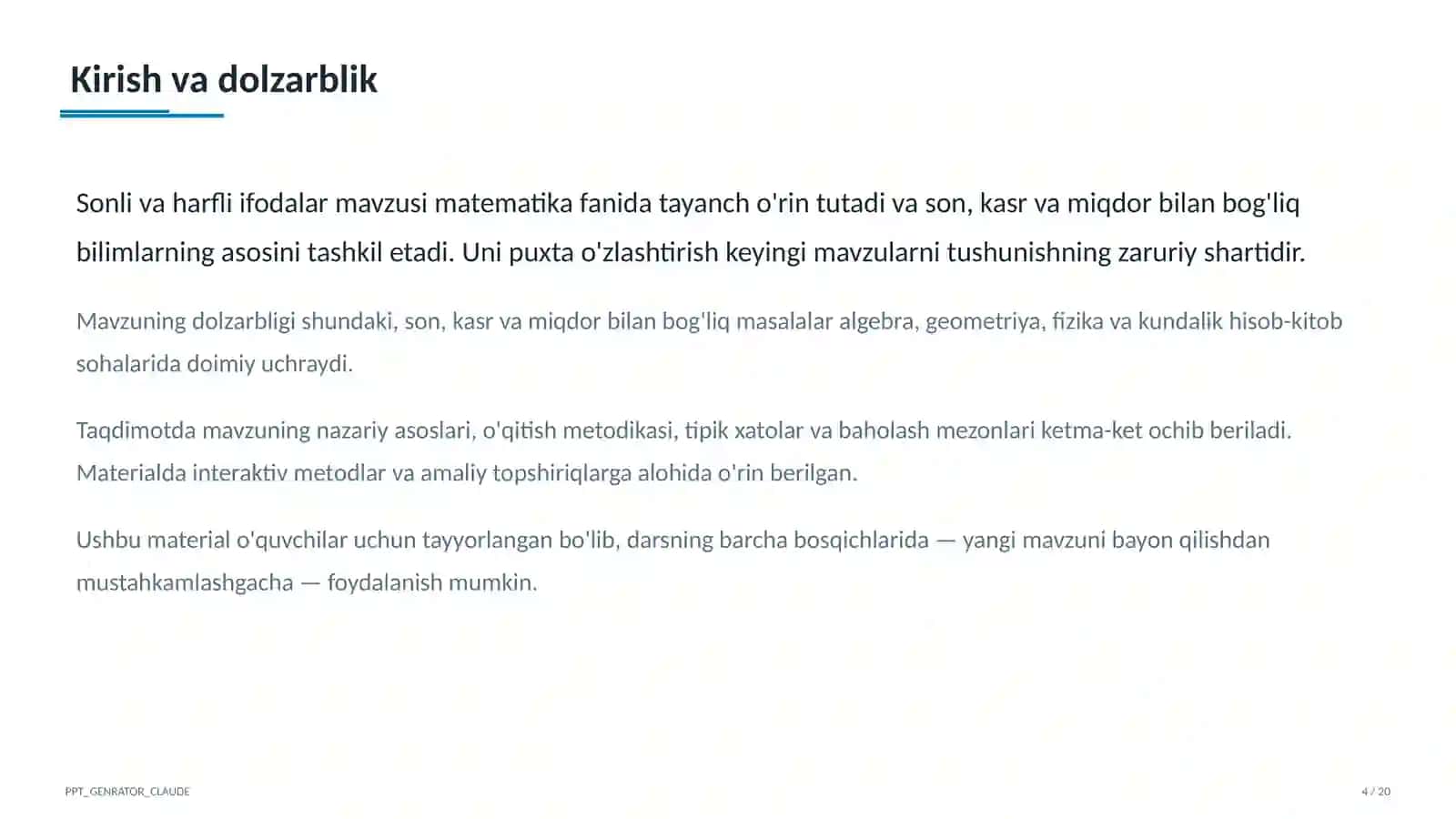 Sonli va harfli ifodalar (5-sinf) 4