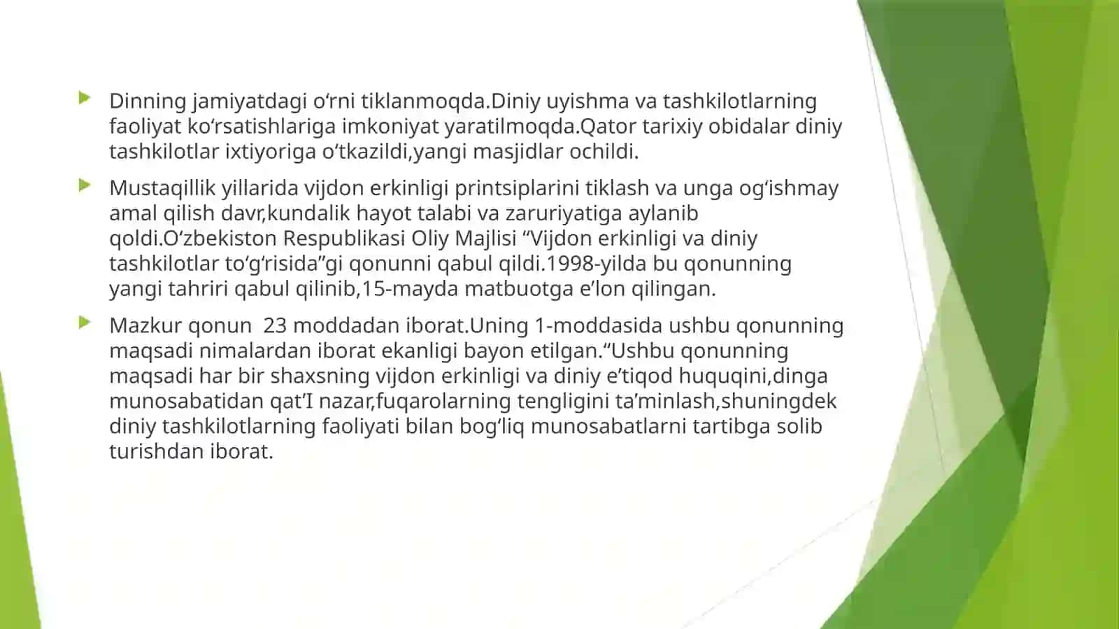 Vijdon va E’tiqod erkinligi. 4