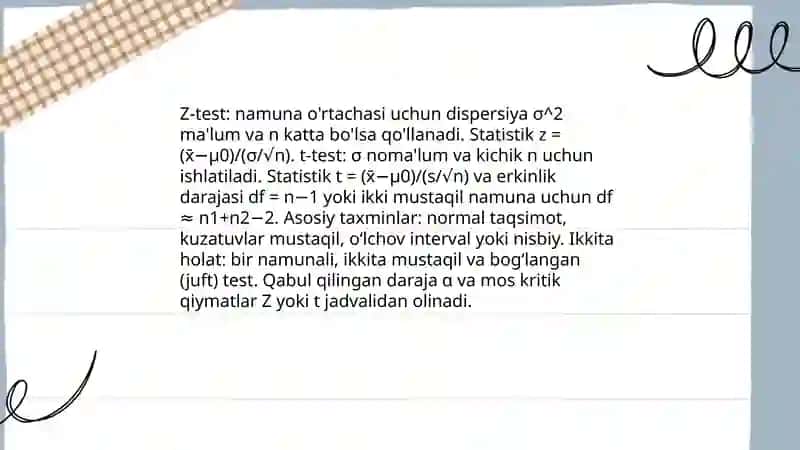 Parametrik statistik alomat tuzish usullar 4