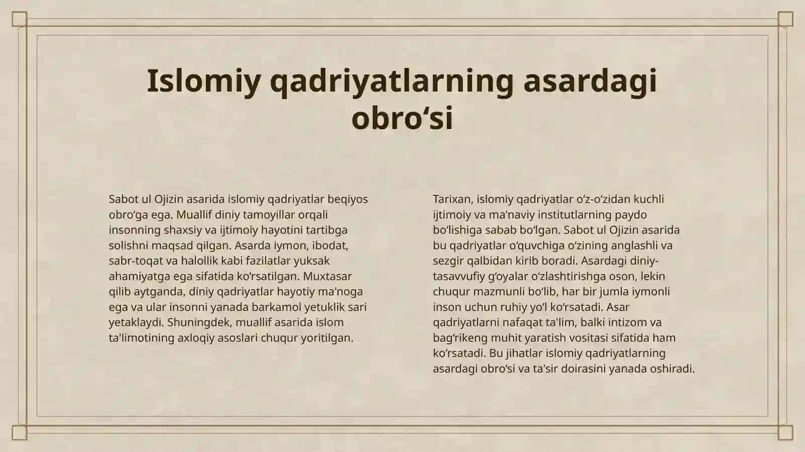"SABOT UL OJIZIN" DA ISLOM VA TASAVVUF G'OYALARINING IFODALANISHI 4