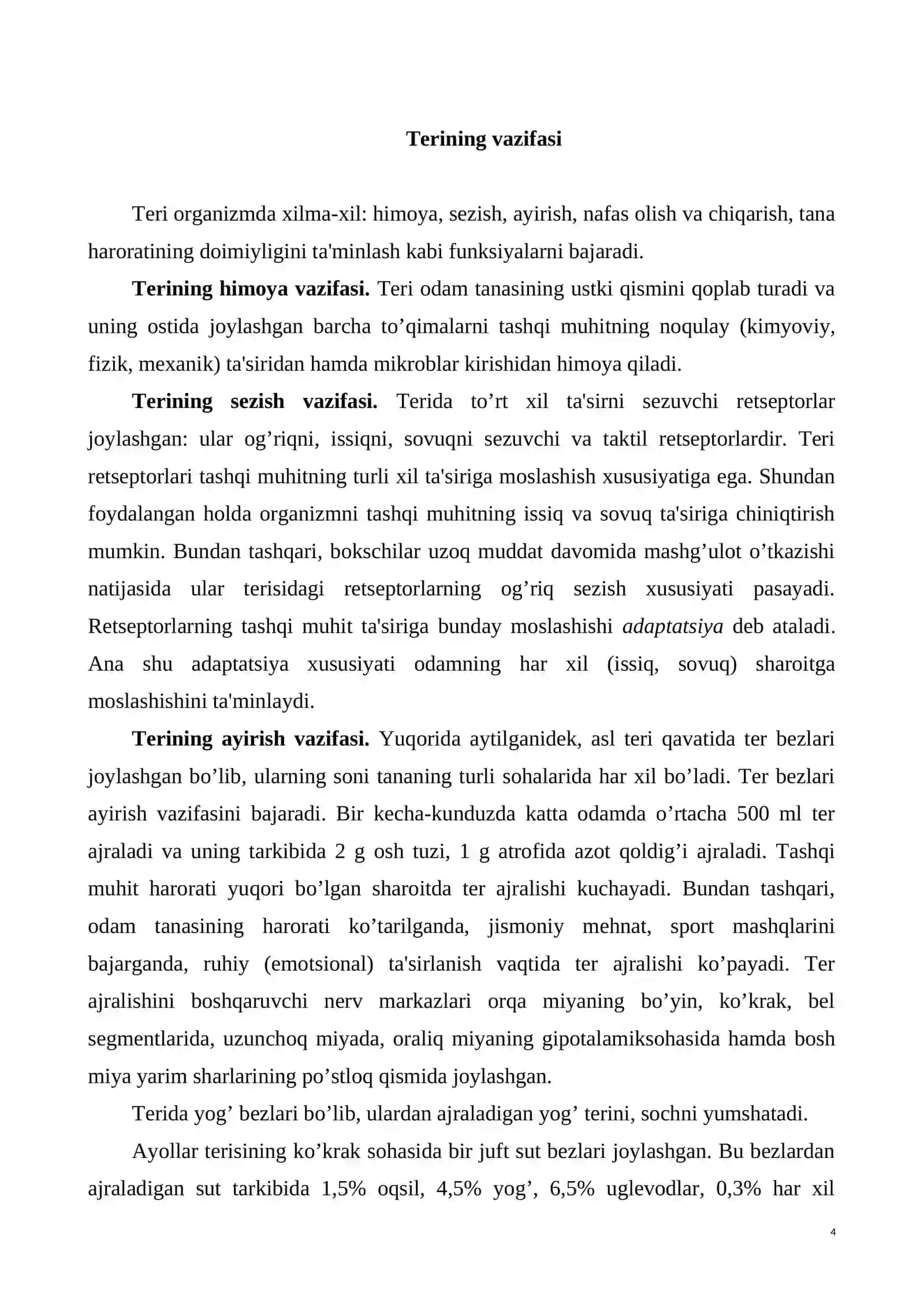 Odam terisi va uning vazifasi 4