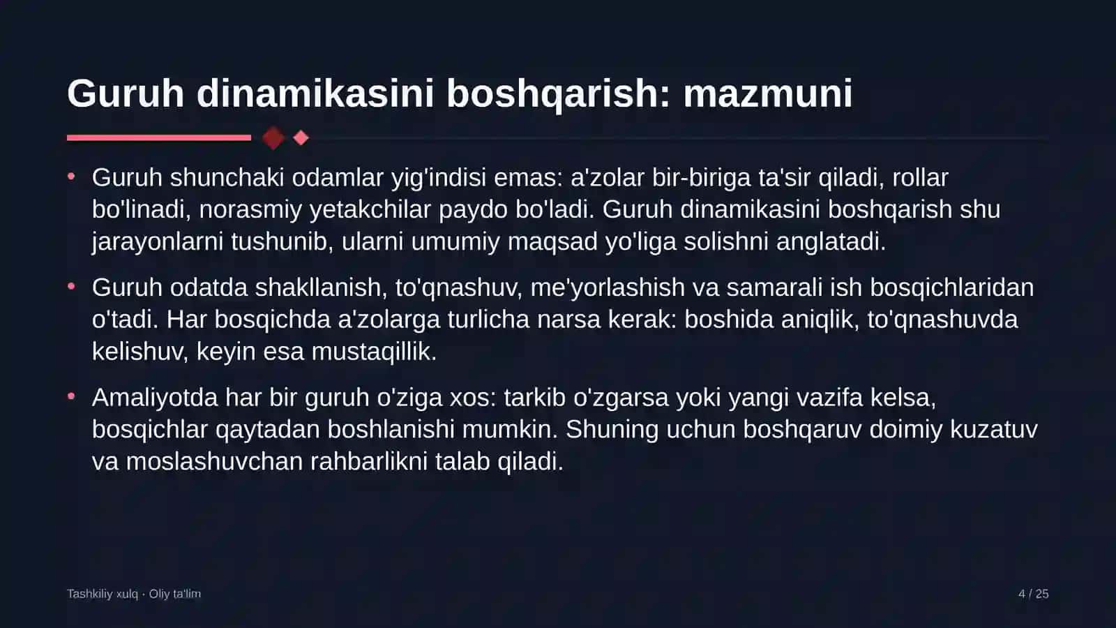 Geodeziya va kartografiyada guruh dinamikasini boshqarish 4