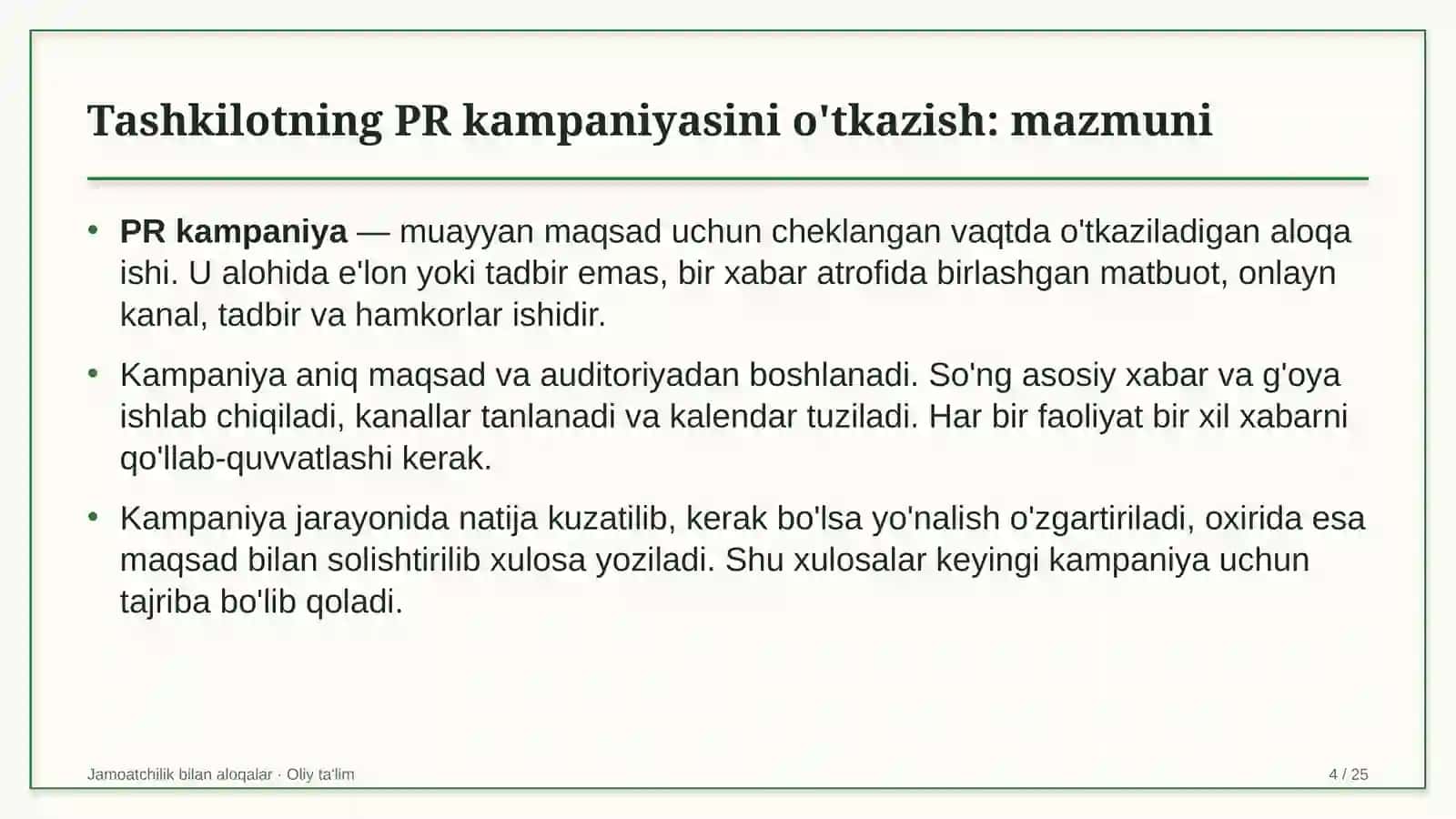 Jamoatchilik bilan aloqalar · Oliy ta'lim 4