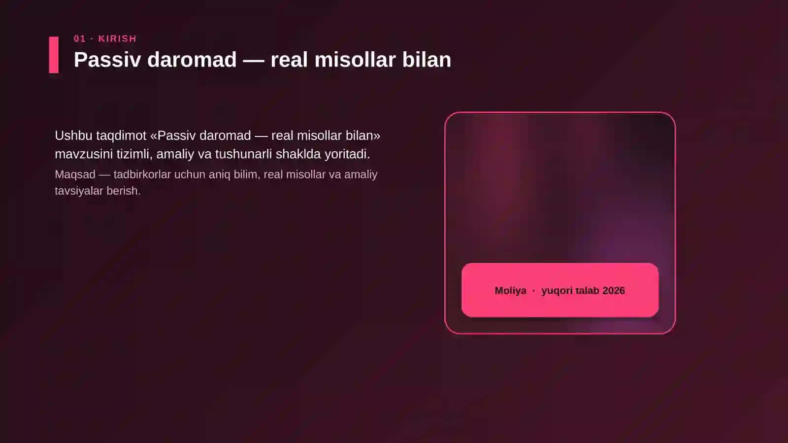 Passiv daromad — real misollar bilan 4