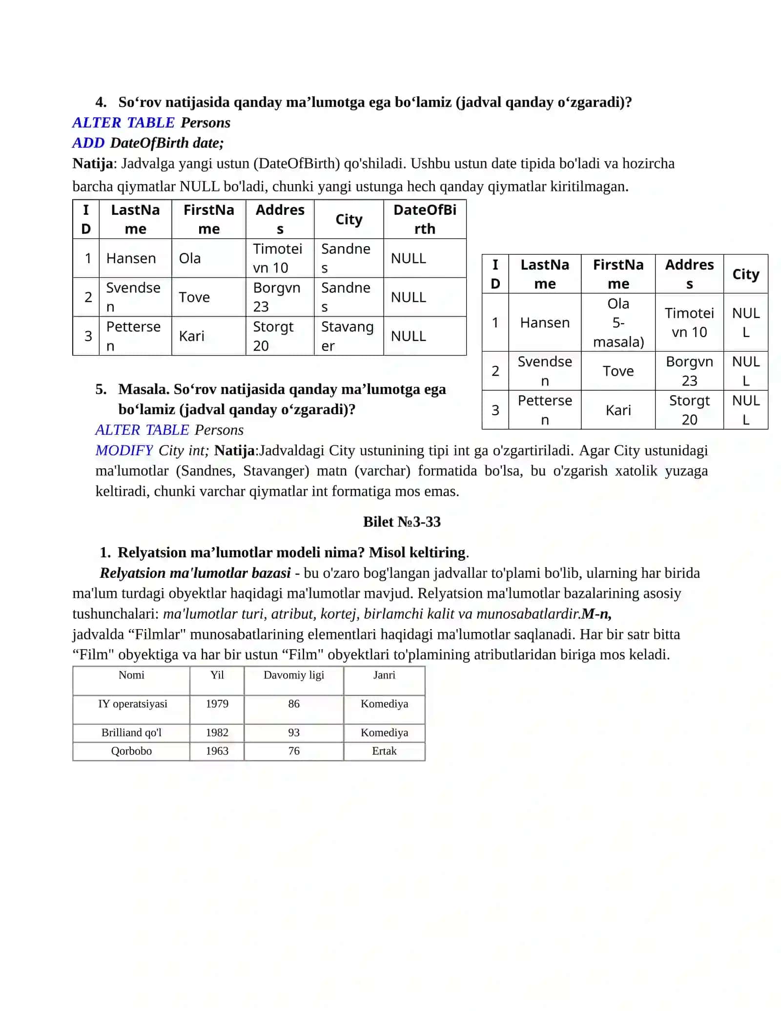 Ma’lumotlar bazasini boshqarish tizimi (MBBT) 4