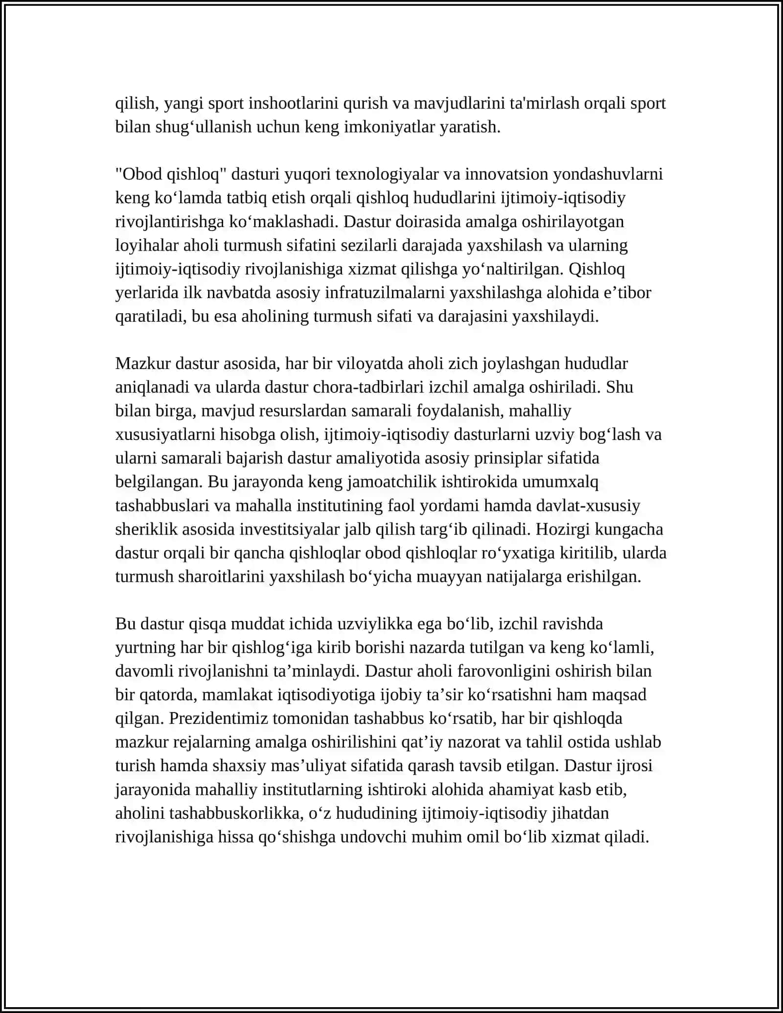 OʻZBEKISTONDA "OBOD QISHLOQ" DAVLAT DASTURI-QISHLOQ AHOLISINING TURMUSH DARAJASINI YAXSHILASH VA ISH BILAN TAʼMINLASH MASALALARI 4