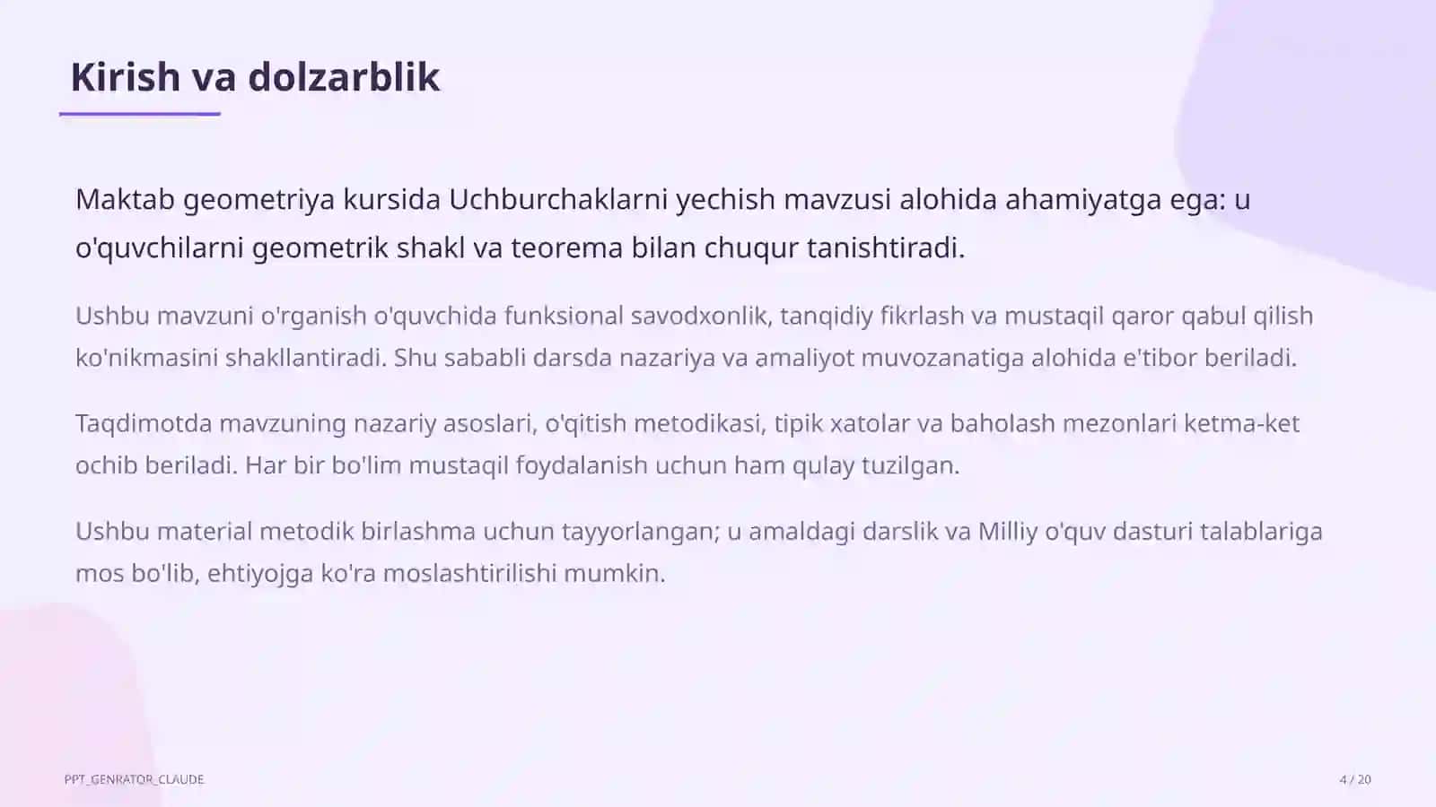 Geometriya (7–11) — metodik birlashma uchun 4