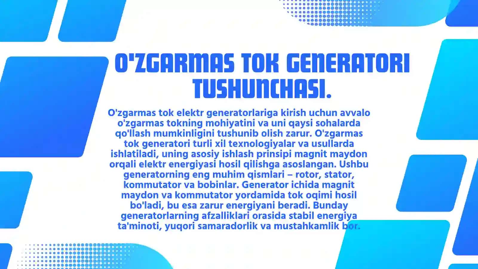 O’ZGARMAS TOK ELEKTR GENARATORLARI 4
