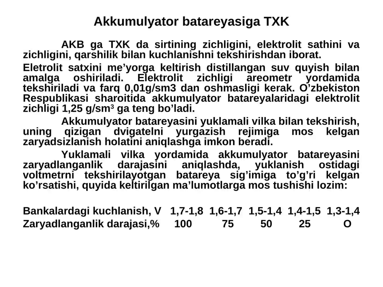 Avtomobilning elektr jihozlariga TXK va ta’mirlash ishlari texnologiyasi 4